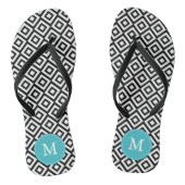 Black and Aqua Diamonds Mit Monogramm Badesandalen (Fußbett)