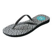 Black and Aqua Diamonds Mit Monogramm Badesandalen (Schrägansicht)