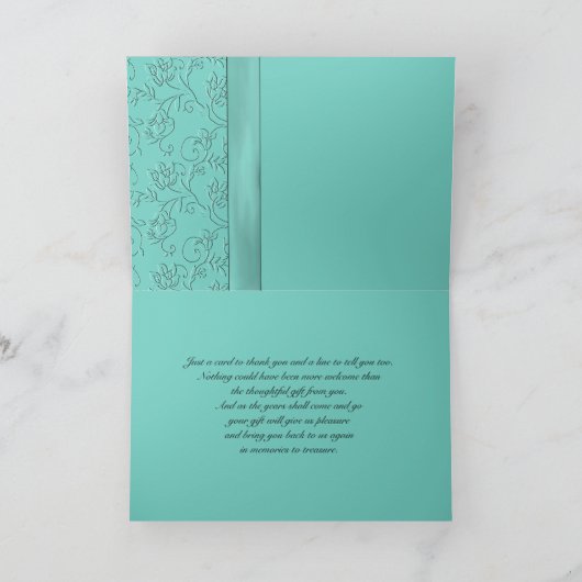 Black and Aqua Floral Danke Karte (Innenseite)