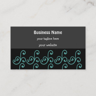 Black and Aqua Floral Swirl Business Card Visitenkarte