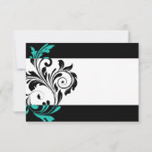 Black and Aqua Floral Swirl Wedding RSVP (Rückseite)