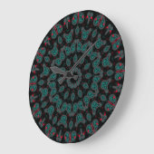 Black and Aqua Paisley Boho Muster Große Wanduhr (Winkel)