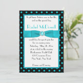 Black and Aqua Polka Dot 16 . Geburtstag Einladung (Stehend Vorderseite)