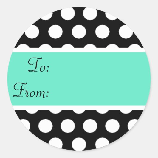Black and Aqua Polka Dot-Geschenksticker Runder Aufkleber (Vorderseite)