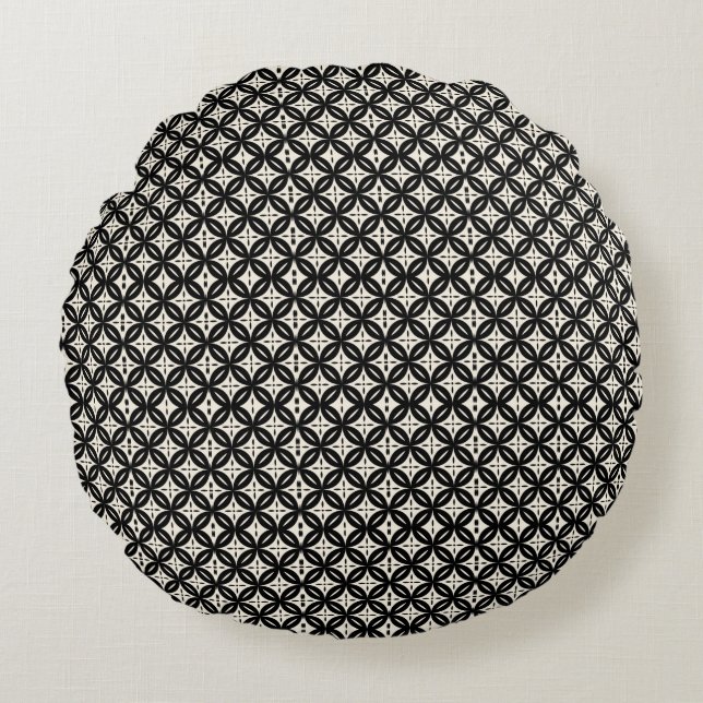 Black and Beige Round Pillow Rundes Kissen (Vorderseite)