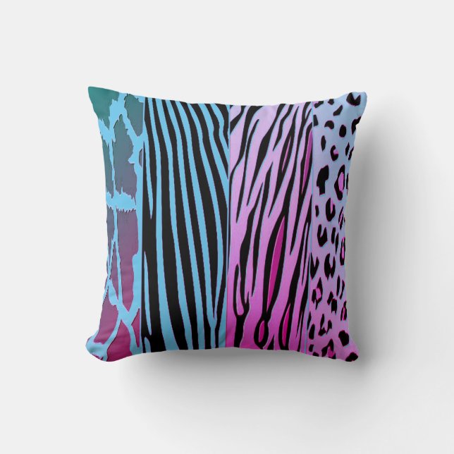 Black And Blue Animal Printed Zebra Stripe Pillow Kissen (Vorderseite)