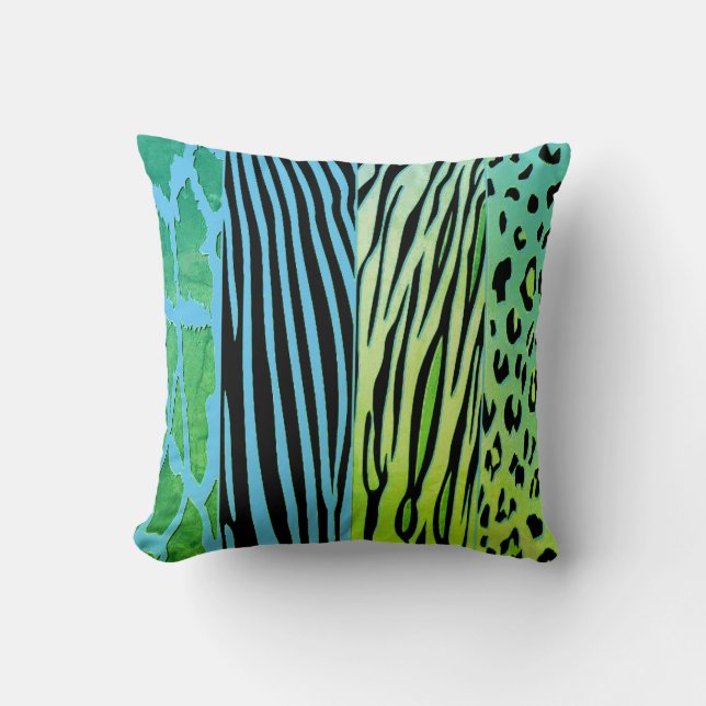 Black And Blue Animal Printed Zebra Stripe Pillow Kissen (Vorderseite)