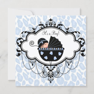 Black and Blue Baby Dusche Einladung