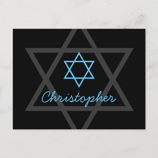 Black and Blue Bar Mitzvah Vielen Dank Postkarte (Vorderseite)