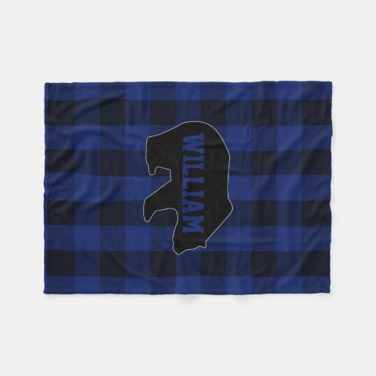 Black and Blue Buffalo Karo Bear Monogram Fleecedecke (Vorderseite (Horizontal))