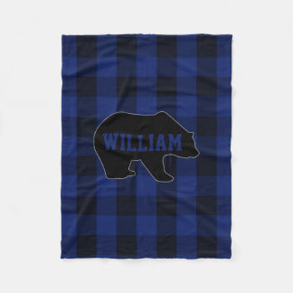 Black and Blue Buffalo Karo Bear Monogram Fleecedecke