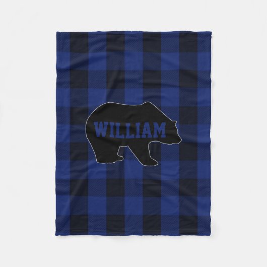 Black and Blue Buffalo Karo Bear Monogram Fleecedecke (Vorderseite)