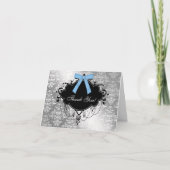 Black and Blue Damask Baby Dusche Danke Karte (Vorderseite)