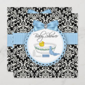 Black and Blue Damask Bad Time Baby Dusche Einladung (Vorne/Hinten)