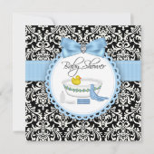 Black and Blue Damask Bad Time Baby Dusche Einladung (Vorderseite)