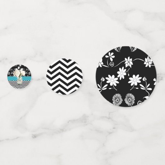 Black and Blue Floral Wedding Confetti Konfetti (Vorderseiten)