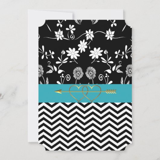 Black and Blue Gold Hearts Einladung Hochzeiten (Rückseite)