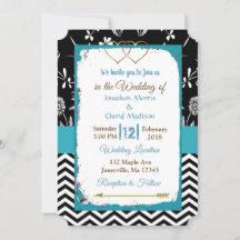 Black and Blue Gold Hearts Einladung Hochzeiten