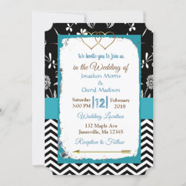Black and Blue Gold Hearts Einladung Hochzeiten