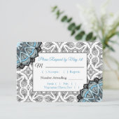 Black and Blue Mandala Wedding RSVP-Karte RSVP Karte (Stehend Vorderseite)
