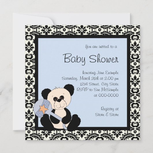 Black and Blue Panda Baby Shower Einladungen (Rückseite)
