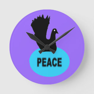 Black and Blue Peace Dove Wall Clock Runde Wanduhr
