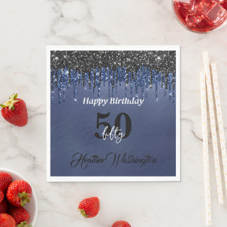 Black and Blue Tropfen 50. Geburtstagsparty Napkin Serviette