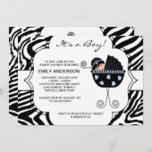 Black and Blue Zebra Baby Boy Dusche Einladung (Vorne/Hinten)