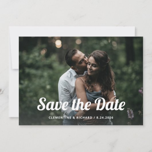 Black and Boho Script | Zwei Foto- und QR-Code Save The Date (Vorderseite)