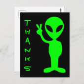 Black and Bright Green Alien Danke Postkarte (Vorne/Hinten)