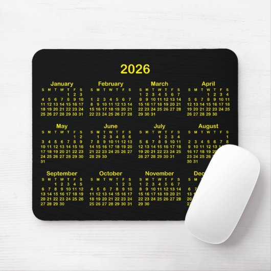 Black and Bright Yellow 2026 Calendar Mousepad (Mit Mouse)