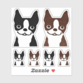 Black and Brindle Boston Terrier Dogs Sticker Set (Blatt)