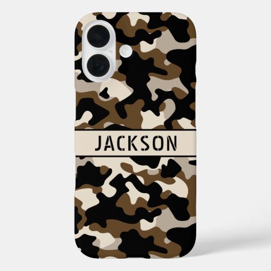 Black and Brown Camouflage Personalized Case-Mate iPhone Hülle (Rückseite)