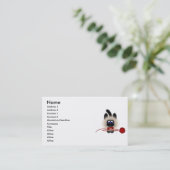 Black And Brown Cat With Red Tie and Yarn Visitenkarte (Stehend Vorderseite)