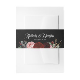 Black and Burgundy Red Florals Wedding Einladungsbanderole