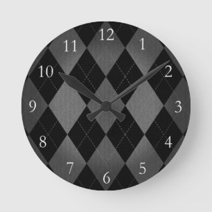 Black and Charcoal Gray Argyle Runde Wanduhr