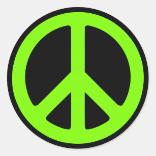 Black and Chartreuse Peace Symbol Runder Aufkleber