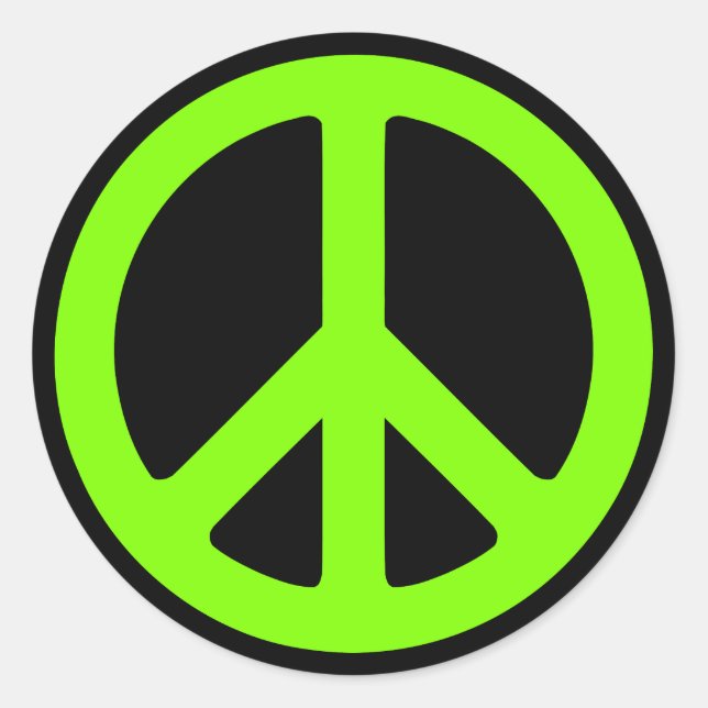Black and Chartreuse Peace Symbol Runder Aufkleber (Vorderseite)