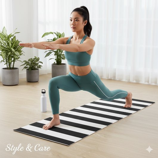 Black and Classic White Horizontal Striped Yogamatte