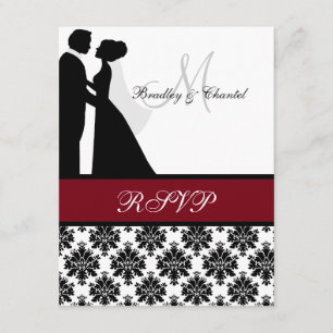 Black and Cranberry Wedding Couple RSVP Card Karte