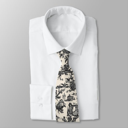 Black and Cream French Toile Neck Tie Krawatte (Gebunden)
