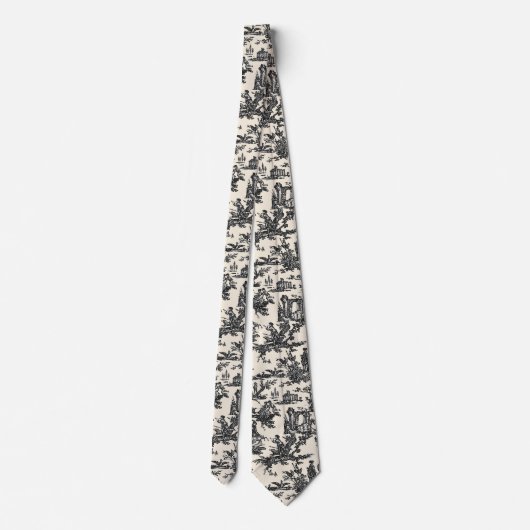 Black and Cream French Toile Neck Tie Krawatte (Rückseite)