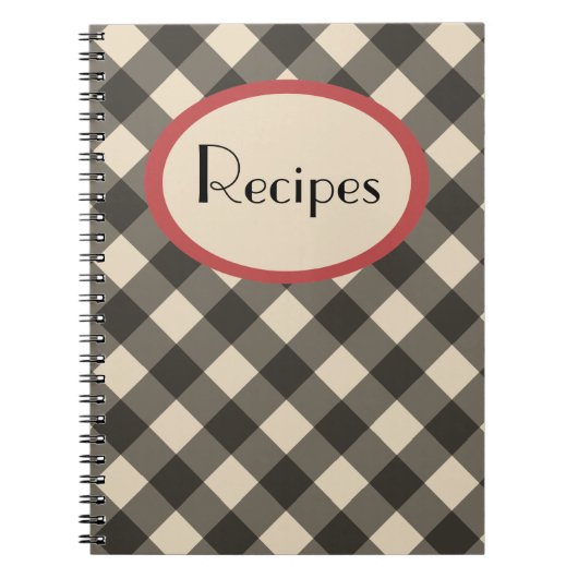 Black and Cream Gingham Recipe Notebook Notizblock (Vorderseite)