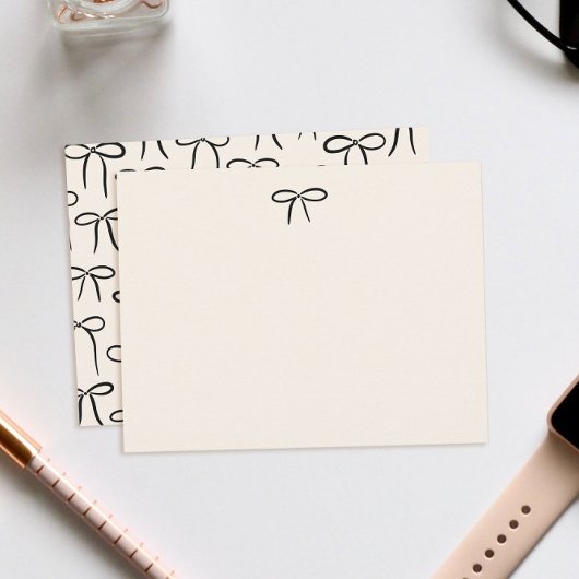 Black and Cream Simple Bow Personal Stationery Mitteilungskarte