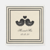 Black and Cream Swedish Love Bird Wedding Napkins Serviette (Vorderseite)