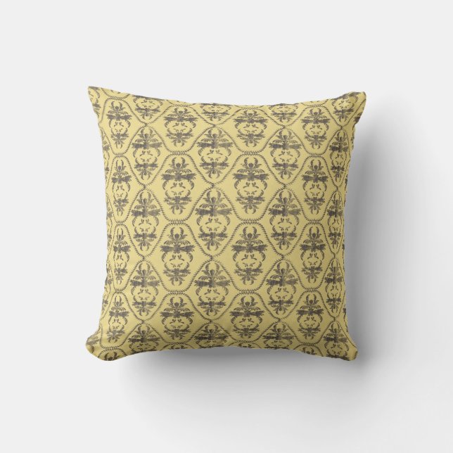 Black and Cream Yellow Damask American MOJO Pillow Kissen (Vorderseite)