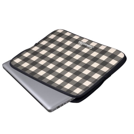 Black and Creme Karo Buffalo Karierter Laptop-Sieb Laptopschutzhülle (Vorne Knopf)