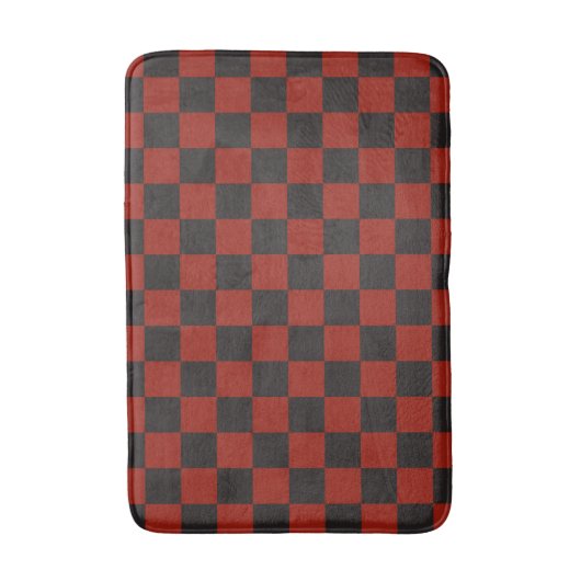 Black and Deep red checkerboard pattern Badematte (Vorderseite Vertikal)
