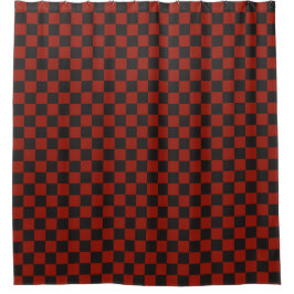 Black and Deep red checkerboard pattern Duschvorhang