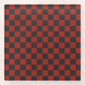 Black and Deep red checkerboard pattern Glasuntersetzer (Vorderseite)